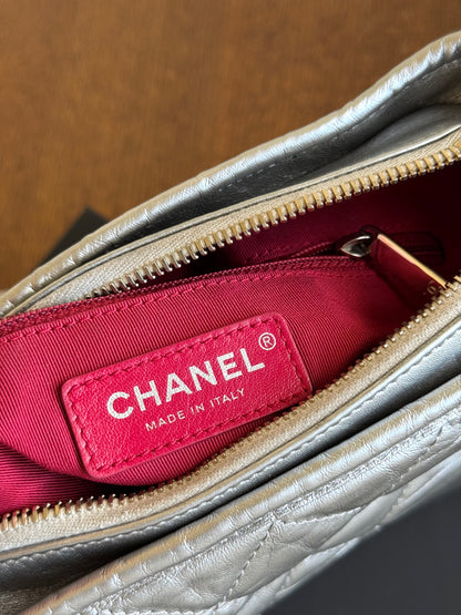 Pre-owned Chanel Gabrielle Small Silver Leather Hobo Bag