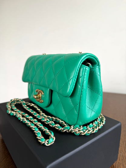Pre-owned Chanel Timeless Extra Mini Green Leather Flap Bag