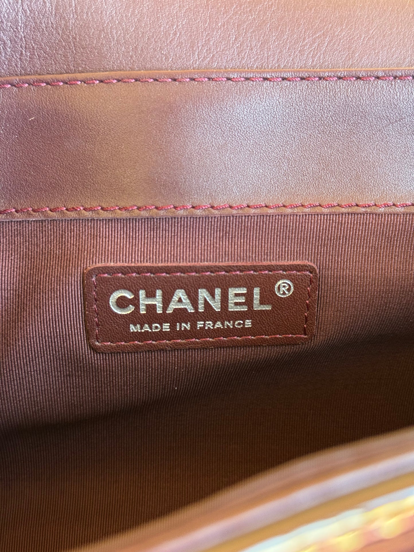 Pre-owned Chanel Boy Medium Burgundy Patent Leather Flap Bag