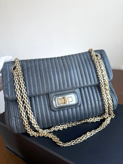 Pre-owned Chanel 2.55 Vertical Dark Grey Iridescent Leather Flap Bag