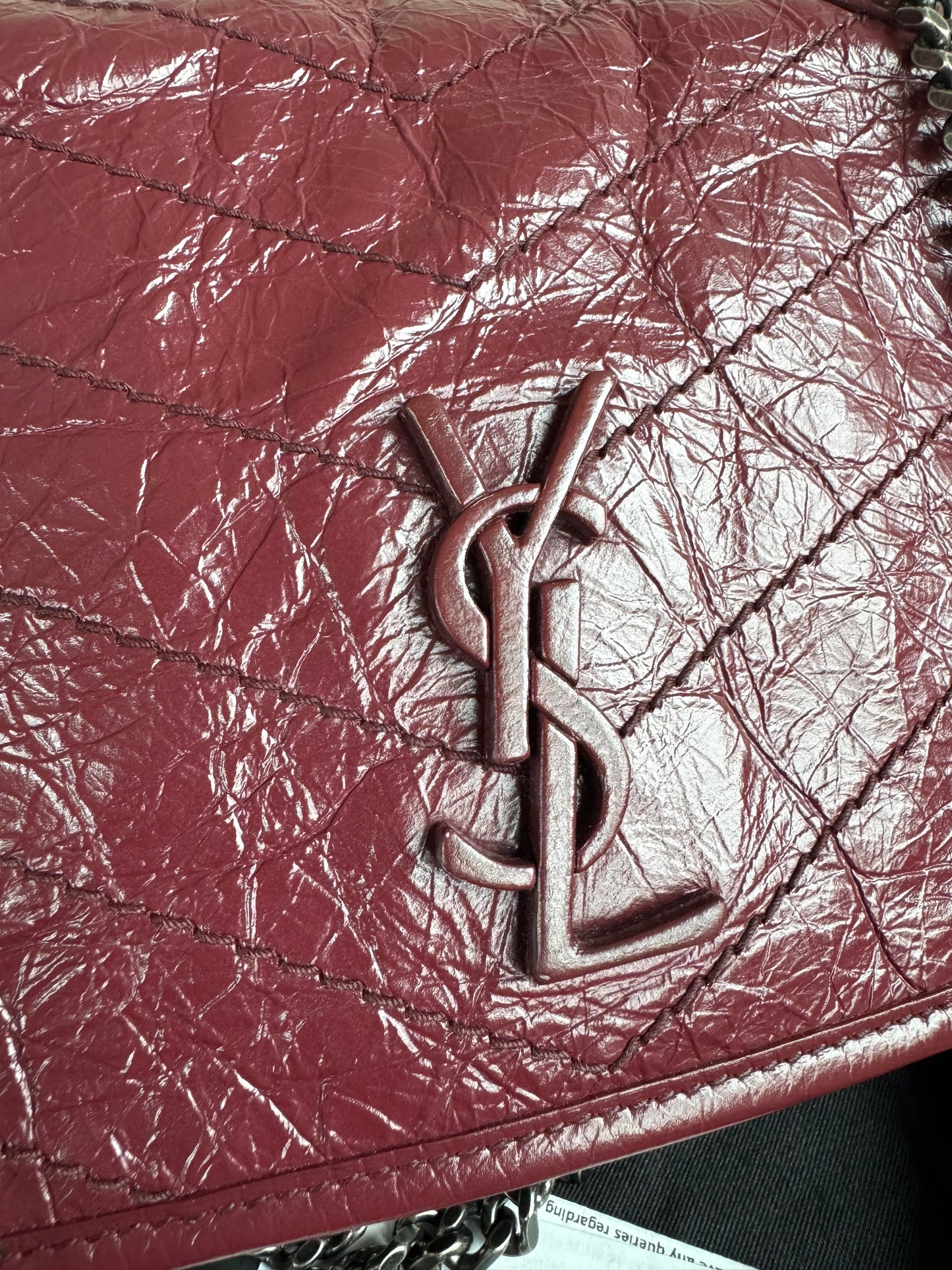 Pre-owned Saint Laurent Niki Mini Burgundy Leather Flap Bag
