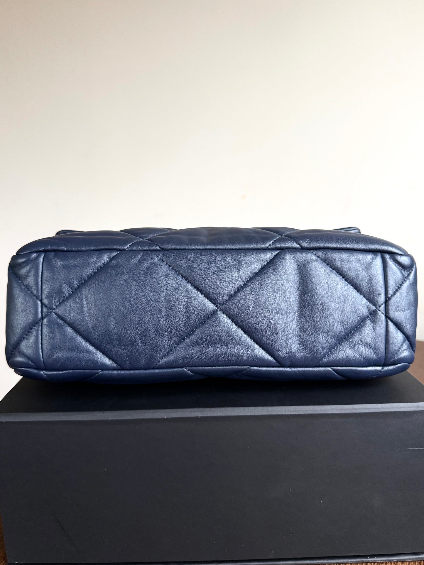 Pre-owned Chanel 19 Small Navy Lambskin Flap Bag