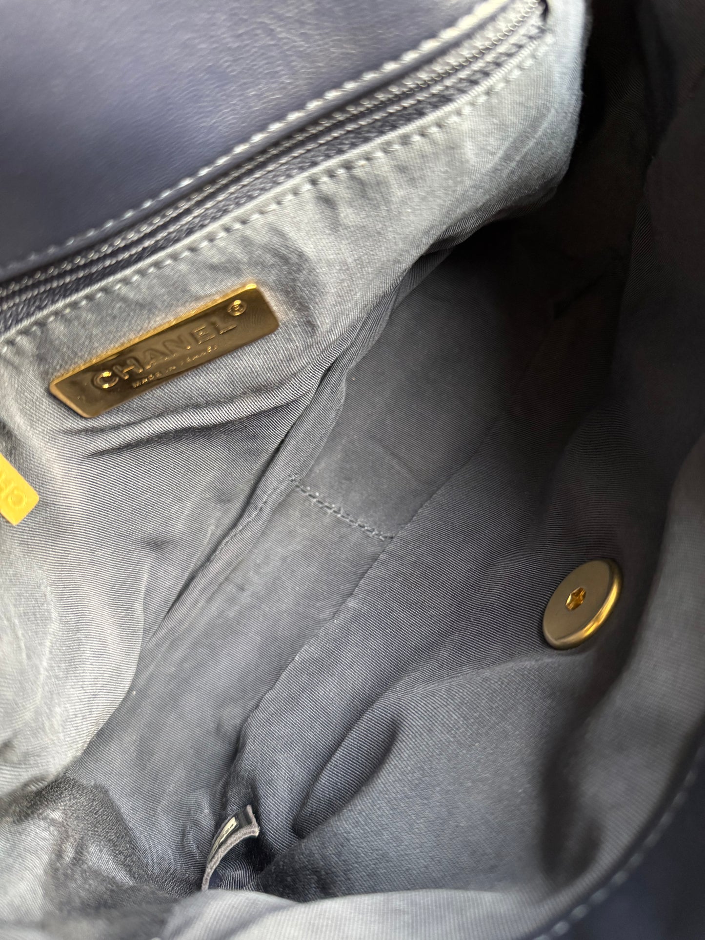 Pre-owned Chanel 19 Small Navy Lambskin Flap Bag