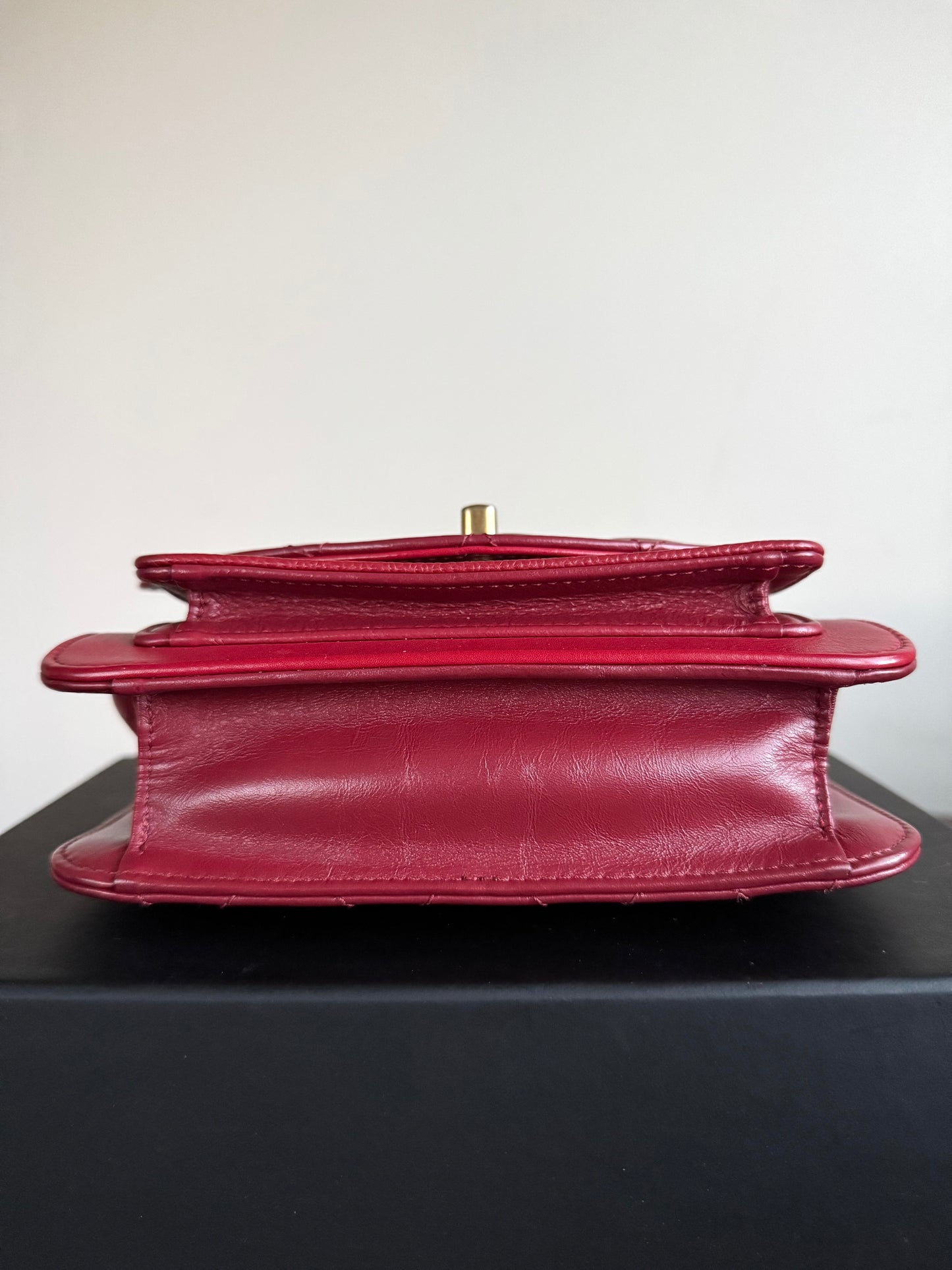 Pre-owned Chanel Top Chain Red Burgundy Caviar Flap Bag