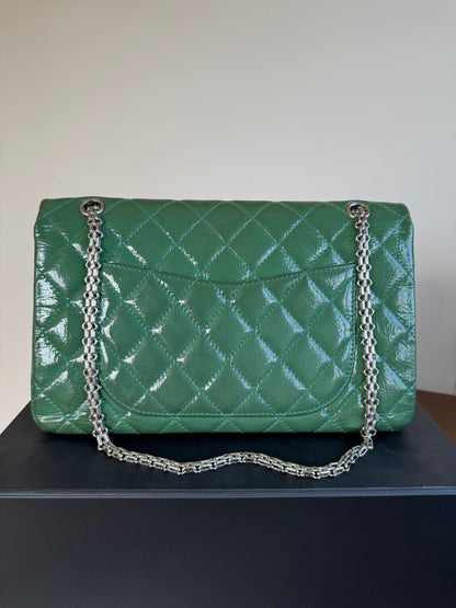 Pre-owned Chanel 2.55 Reissue Maxi 227 Dark Green Patent Leather Flap Bag