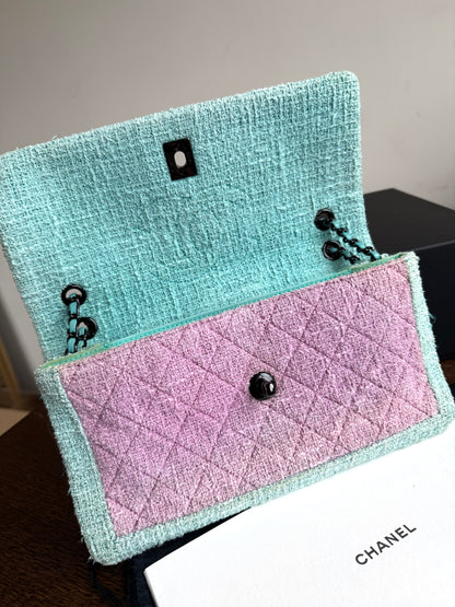 Pre-owned Chanel Pink Turquoise Tweed Flap Bag