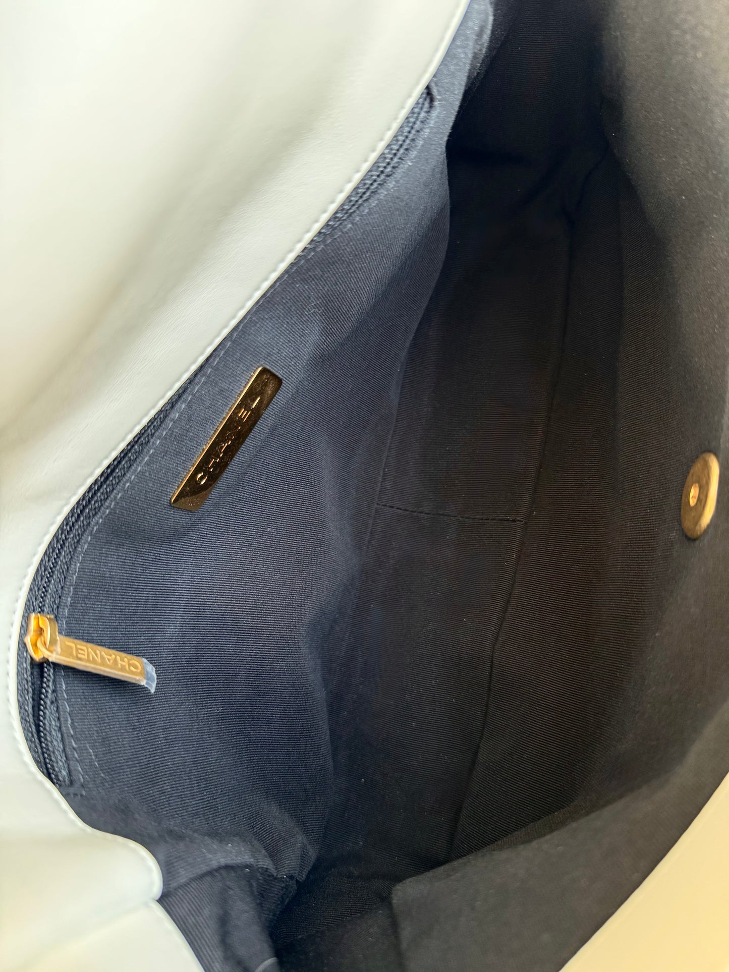 Pre-owned Chanel 19 Large White Lambskin Flap Bag