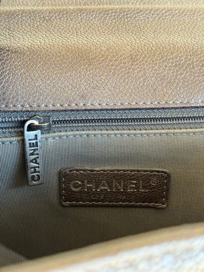 Pre-owned Chanel Boy Maxi Brown Tweed Leather Flap Bag