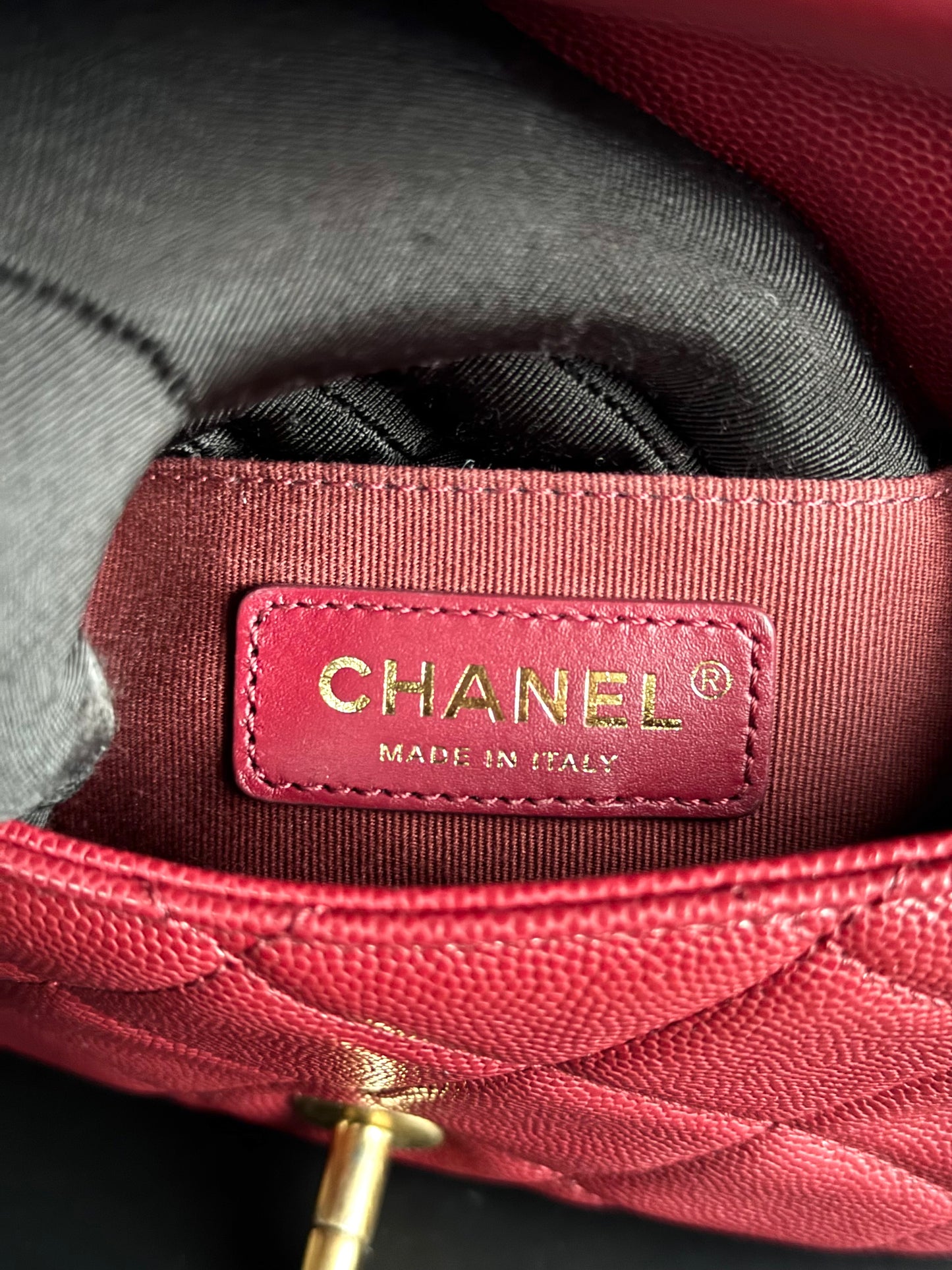 Pre-owned Chanel Twist Your Button Mini Burgundy CaviarFlap Bag