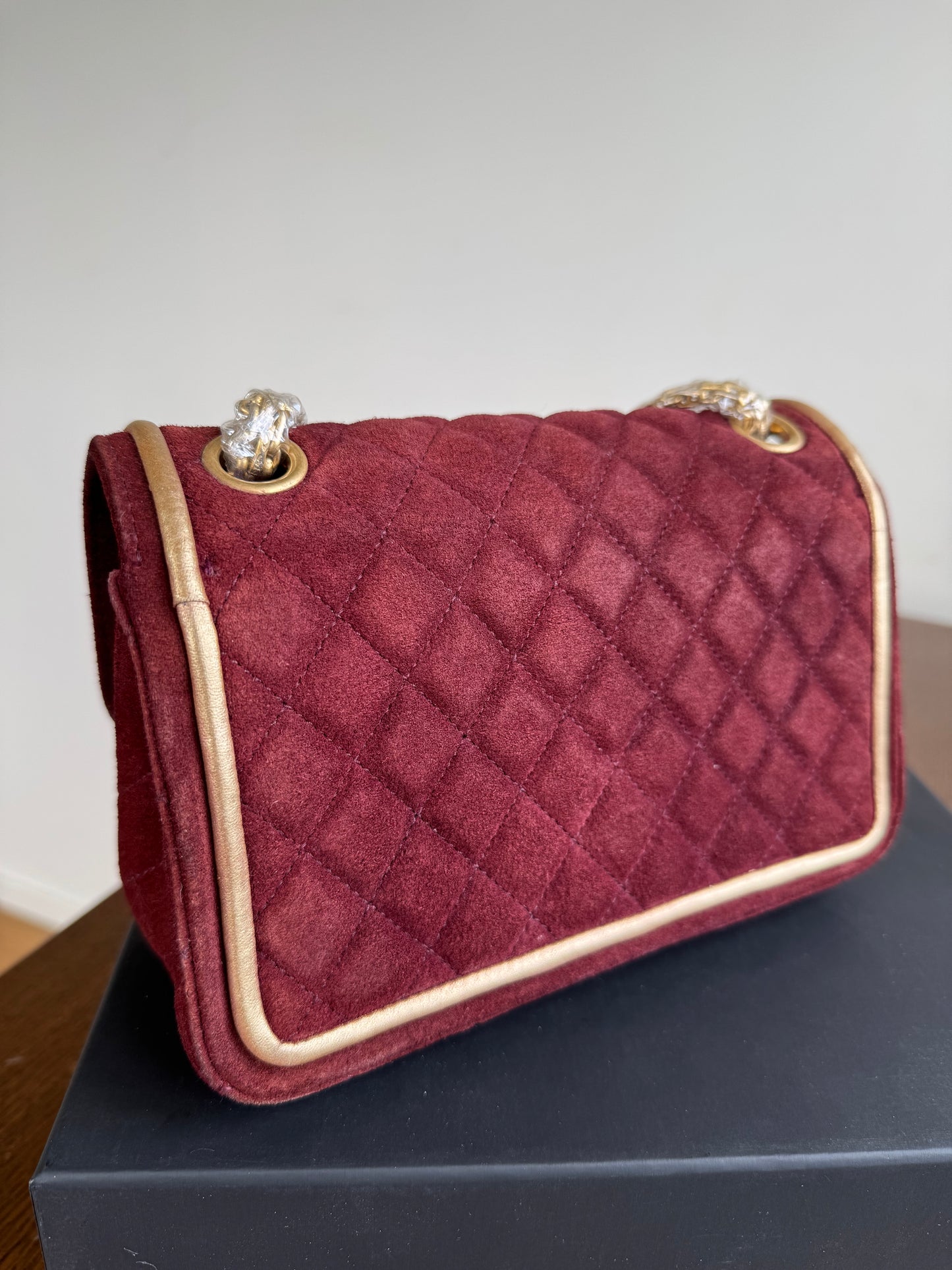 Pre-owned Chanel 2.55 Reissue Small 224 Burgundy Suede Flap Bag