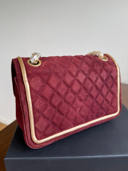 Pre-owned Chanel 2.55 Reissue Small 224 Burgundy Suede Flap Bag