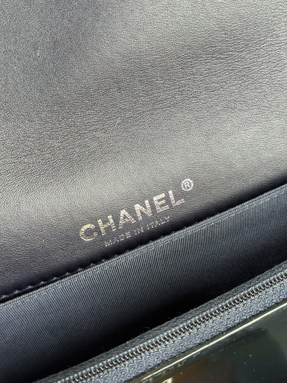 Pre-owned Chanel Boy WOC Black Patent Leather Flap Bag
