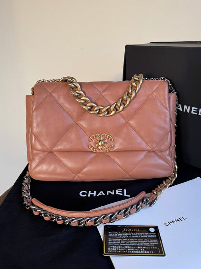 Pre-owned Chanel 19 Large Caramel Lambskin Flap Bag