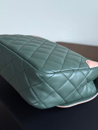 Pre-owned Chanel Diana Mini Bi-color Green Pink Leather Flap Bag