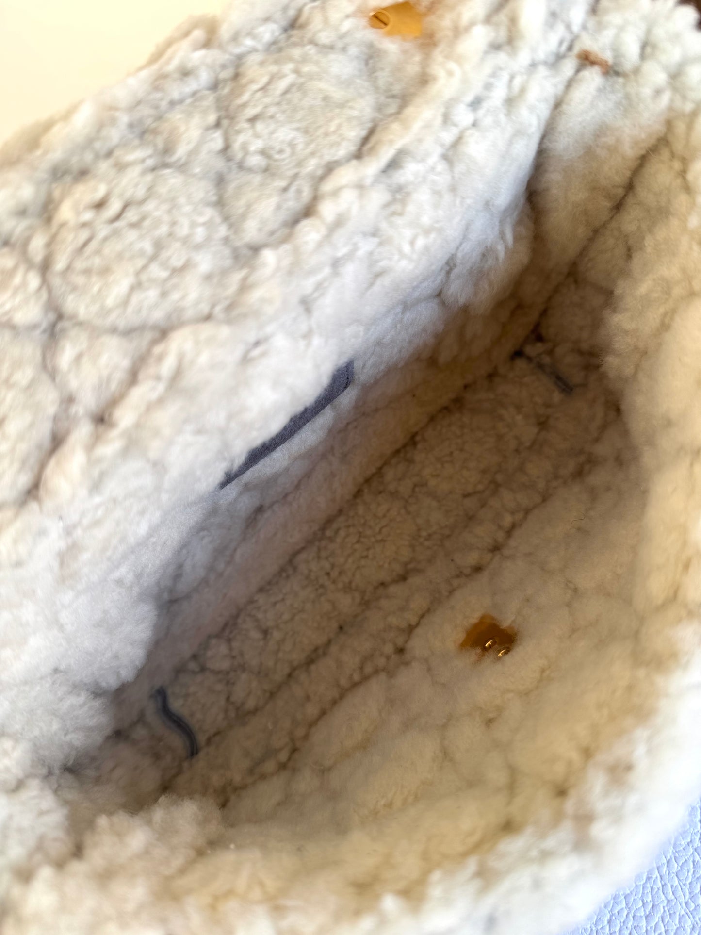 Pre-owned Dior Caro Small Grey Shearling Cannage Flap Bag