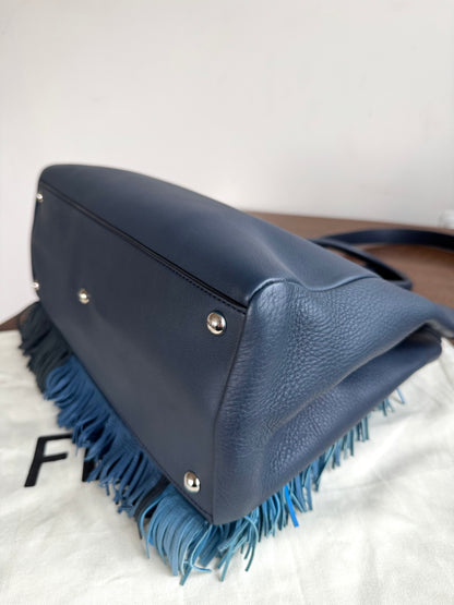 Pre-owned Fendi 2Jours Navy Blue Fringed Leather Bag