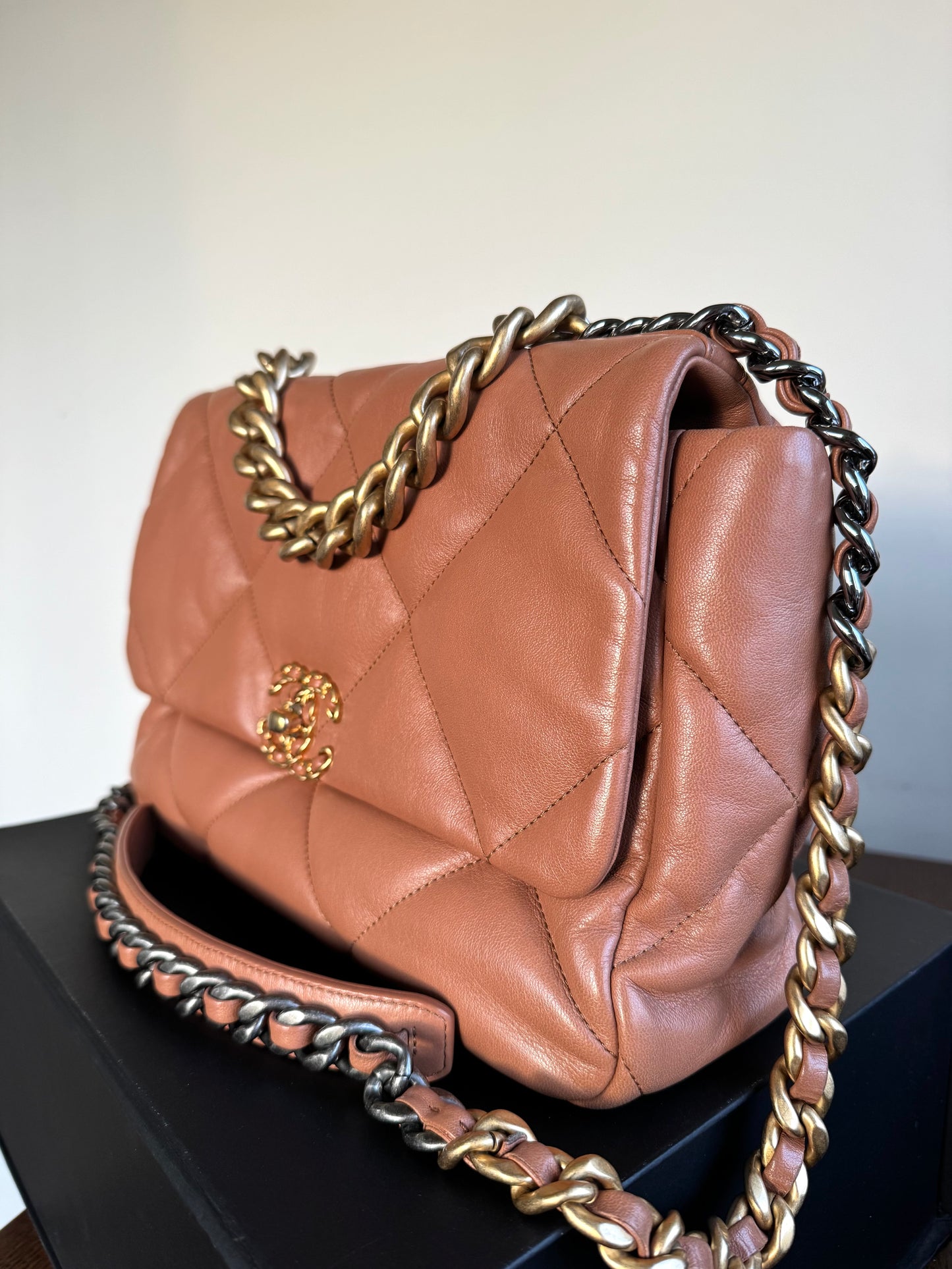Pre-owned Chanel 19 Large Caramel Lambskin Flap Bag
