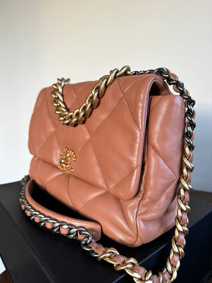Pre-owned Chanel 19 Large Caramel Lambskin Flap Bag