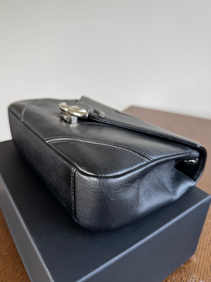 Pre-owned Chanel Marco Chevron Caviar Black Flap Bag