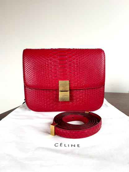 Pre-owned Céline Classic Box Medium Red Python Bag