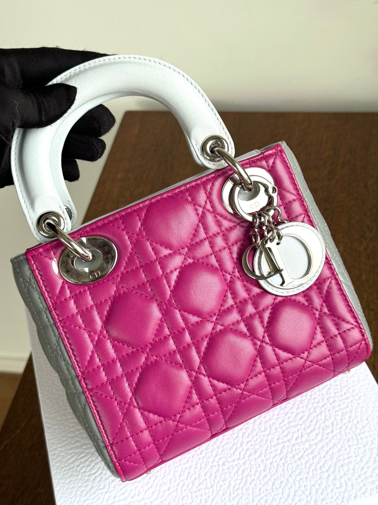 Pre-owned Dior Lady Dior Mini Multicolor Lambskin Cannage Bag