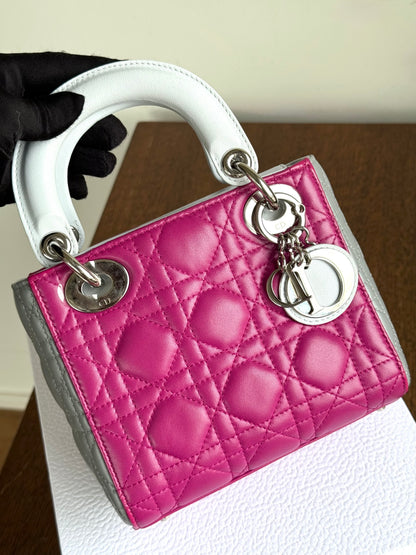 Pre-owned Dior Lady Dior Mini Multicolor Lambskin Cannage Bag