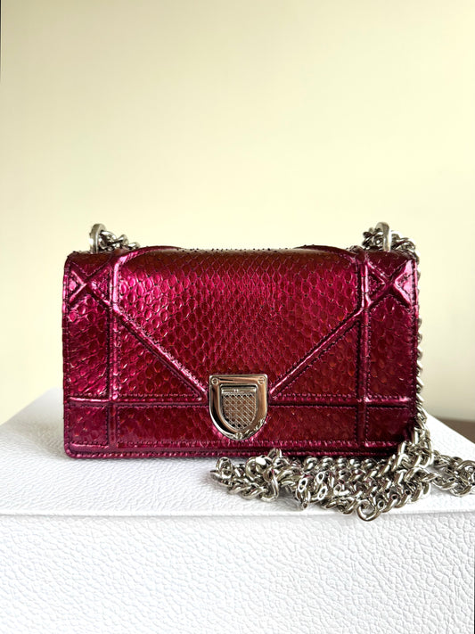 Pre-owned Dior Diorama Mini Metallic Rose Python Flap Bag
