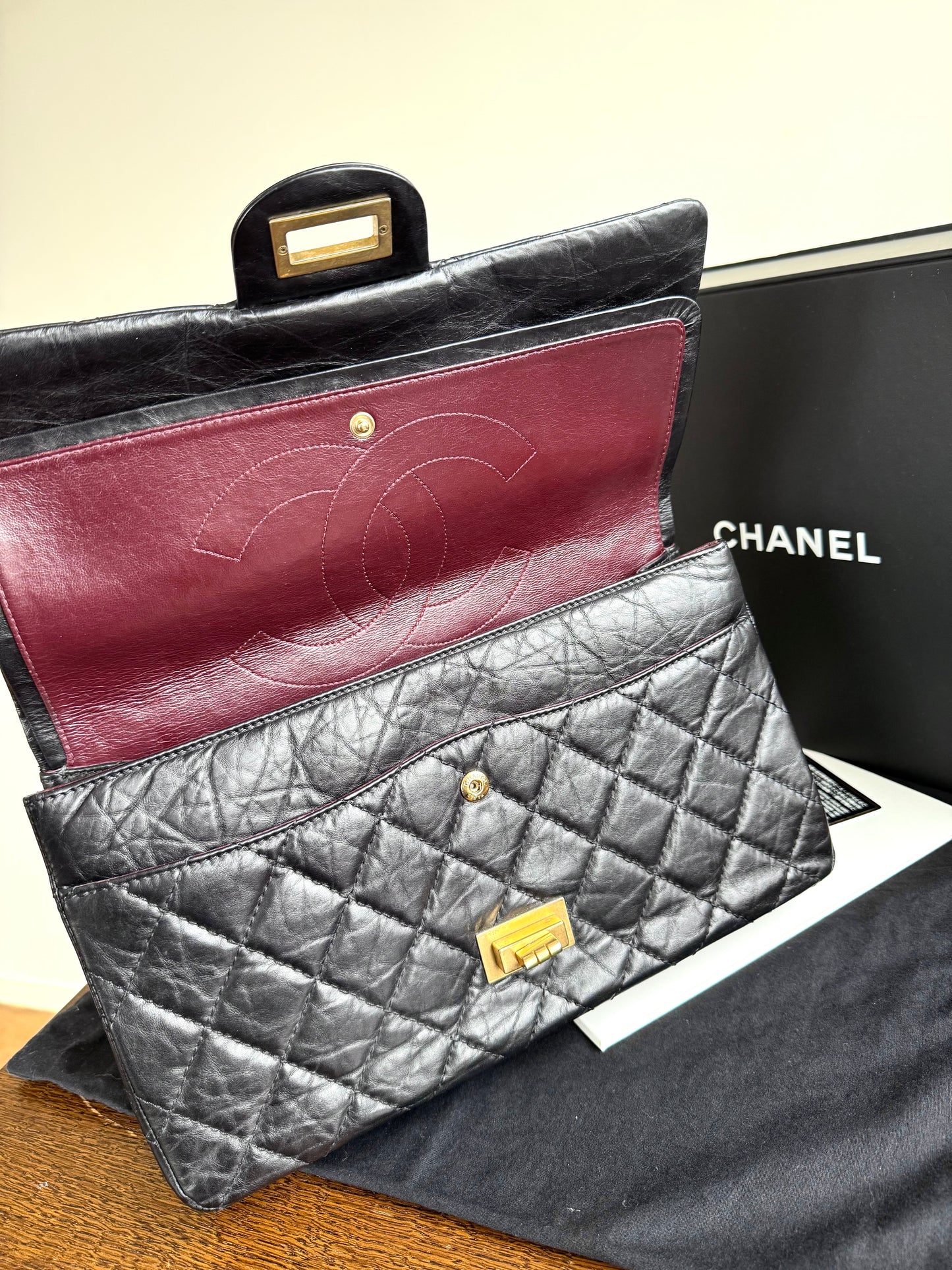 Pre-owned Chanel 2.55 Maxi 227 Black Leather Flap Bag