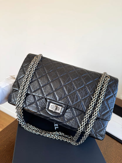 Pre-owned Chanel 2.55 Reissue Large 226 Black Calfskin Flap Bag
