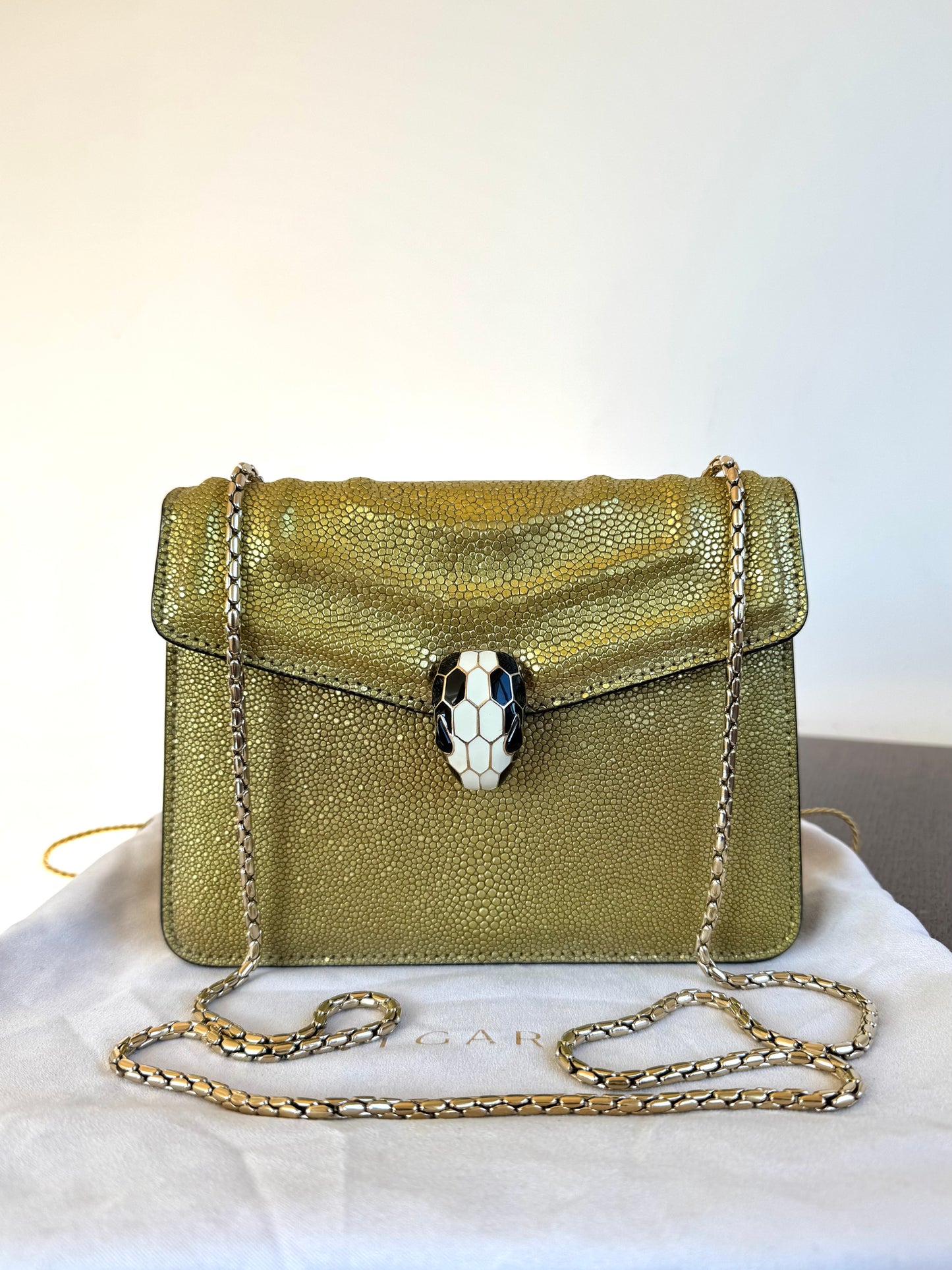 Pre-owned Bvlgari Serpenti Forever Small Gold Stingray Shoulder Bag