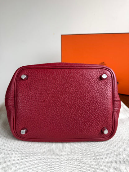 Pre-owned Hermès Picotin 18 Clemence Rouge Grenade Handle Bag