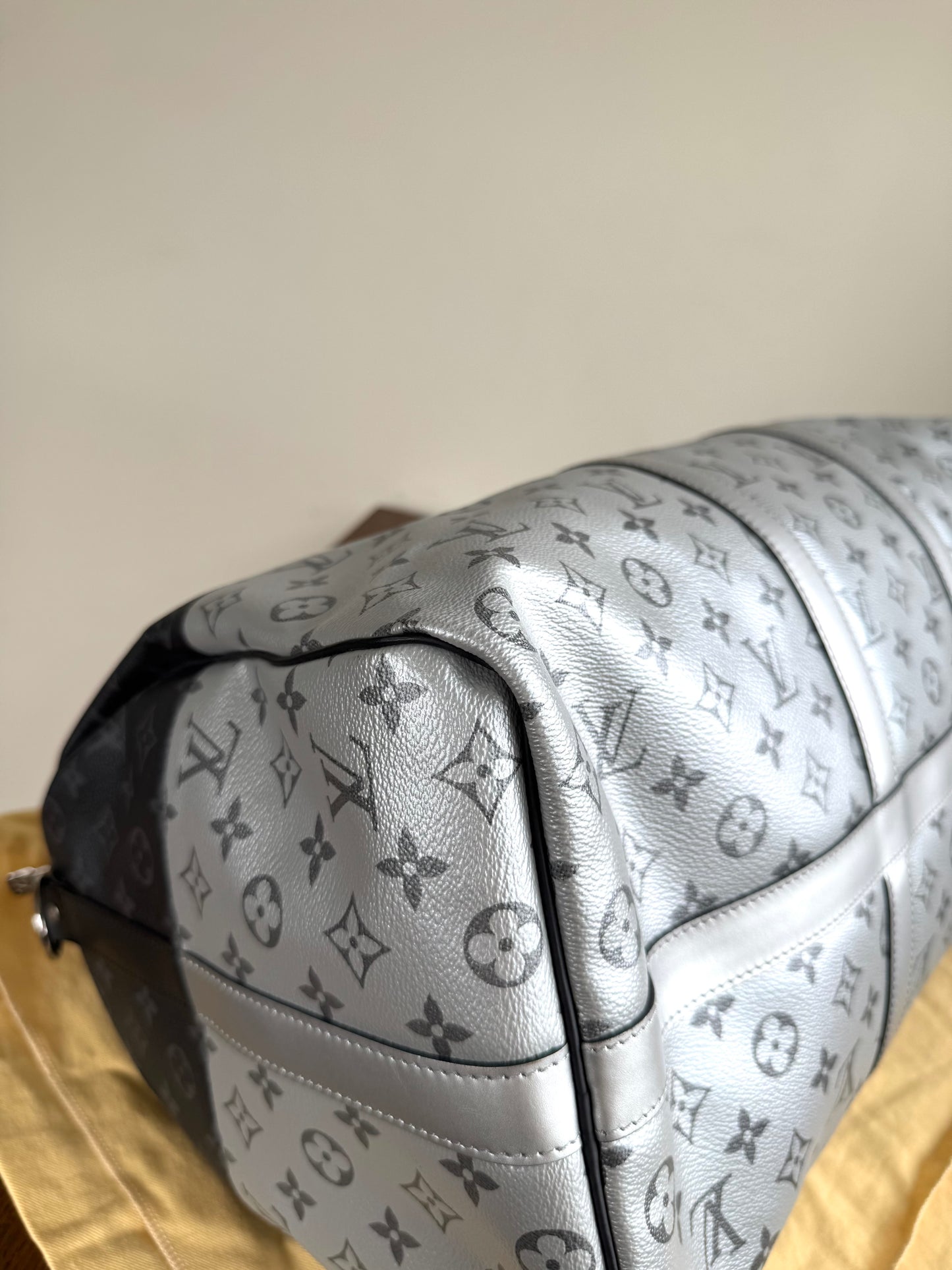 Pre-owned Louis Vuitton Keepall 50 Black Silver Eclipse Split Travel Bag
