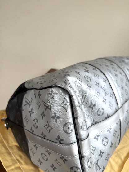 Pre-owned Louis Vuitton Keepall 50 Black Silver Eclipse Split Travel Bag