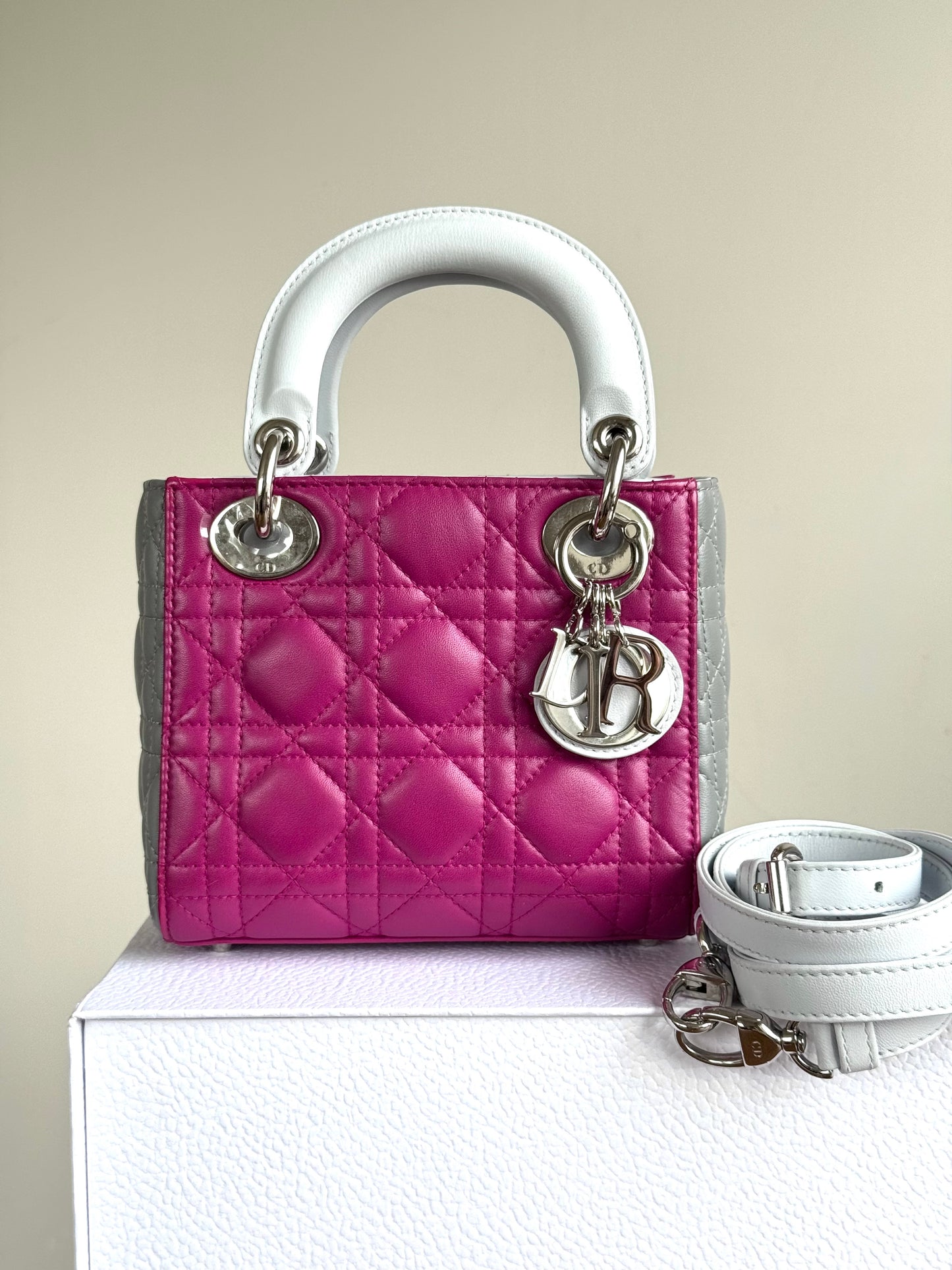 Pre-owned Dior Lady Dior Mini Multicolor Lambskin Cannage Bag