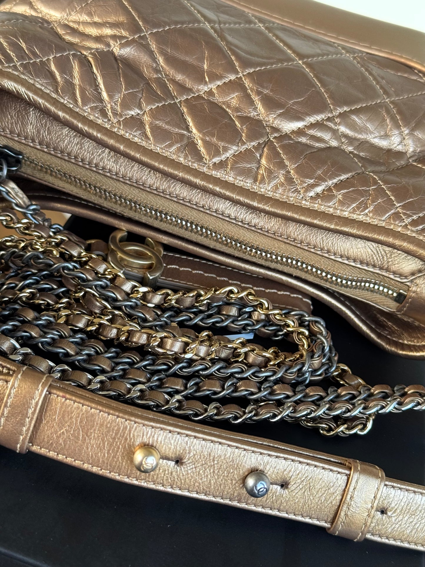 Pre-owned Chanel Gabrielle Small Bronze Leather Hobo Bag