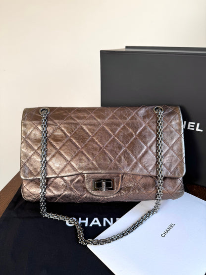 Pre-owned Chanel 2.55 Reissue Maxi 227 Bronze Metallic Calfskin Flap Bag