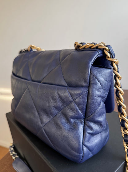 Pre-owned Chanel 19 Small Navy Lambskin Flap Bag