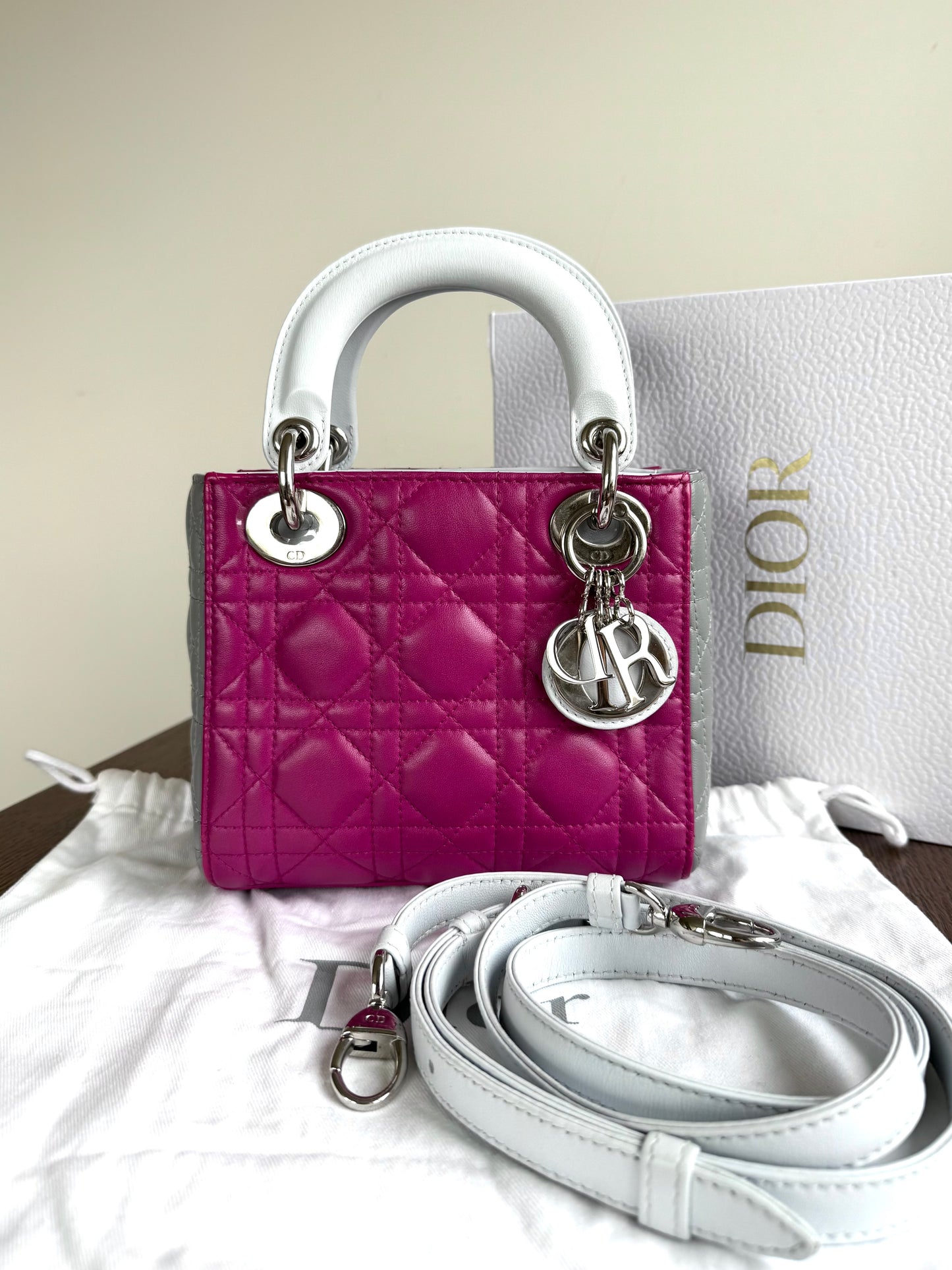 Pre-owned Dior Lady Dior Mini Multicolor Lambskin Cannage Bag