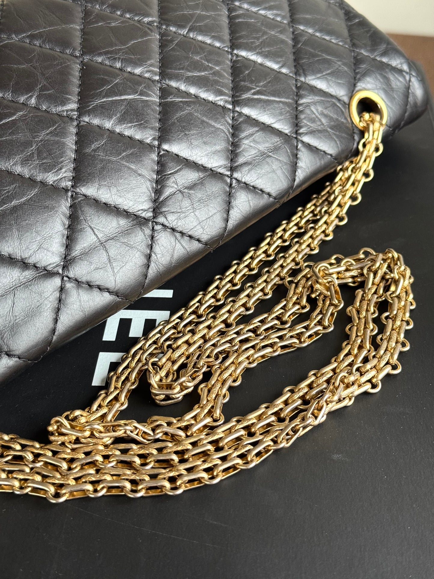 Pre-owned Chanel 2.55 Reissue Maxi 227 Black Calfskin Flap Bag