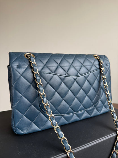 Pre-owned Chanel Timeless Classic Medium Marine Blue Lambskin Flap Bag