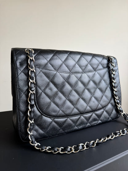 Pre-owned Chanel Timeless Classic Jumbo Black Caviar Flap Bag