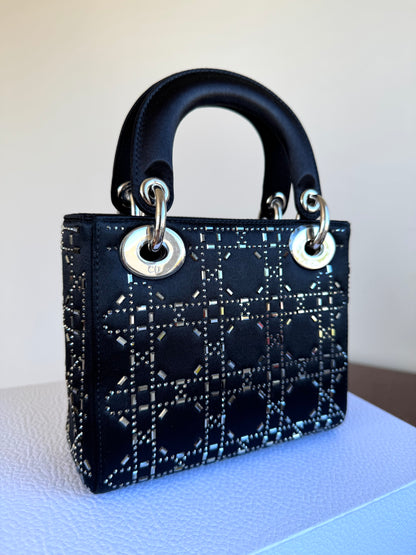 Pre-owned Dior Lady Dior Mini Black Satin Bag