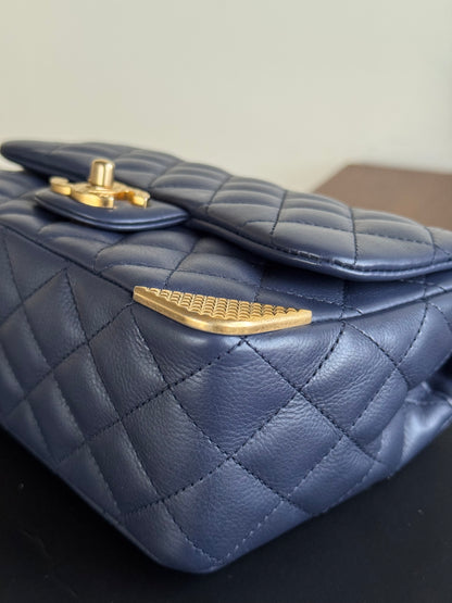Pre-owned Chanel Rock The Corner Small Navy Leather Flap Bag