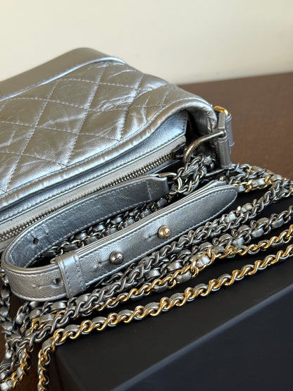 Pre-owned Chanel Gabrielle Small Silver Leather Hobo Bag