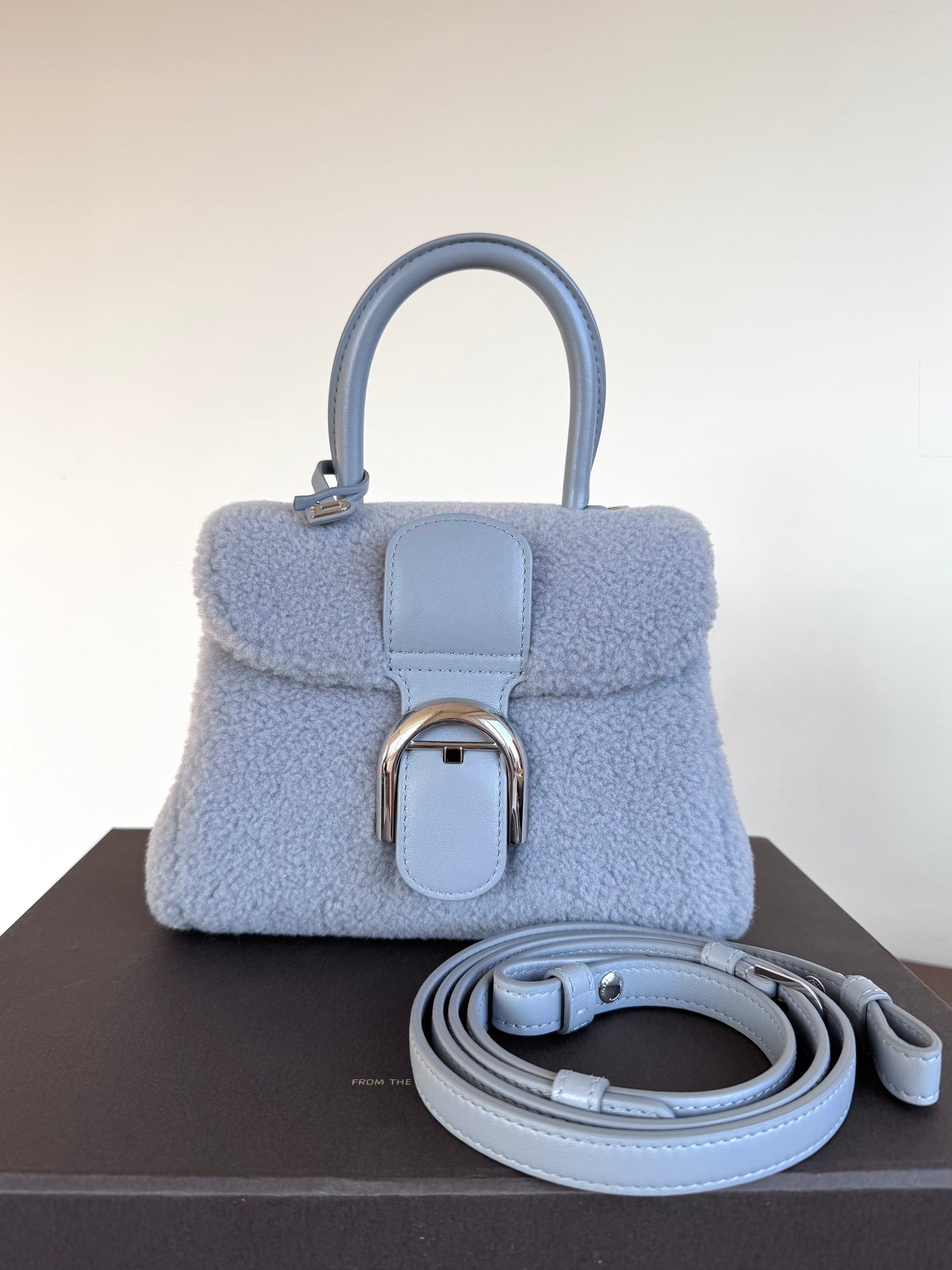 Pre-owned Delvaux Brillant Mini Sweet Cloud Teddy Ice Blue Wool Bag Limited Edition