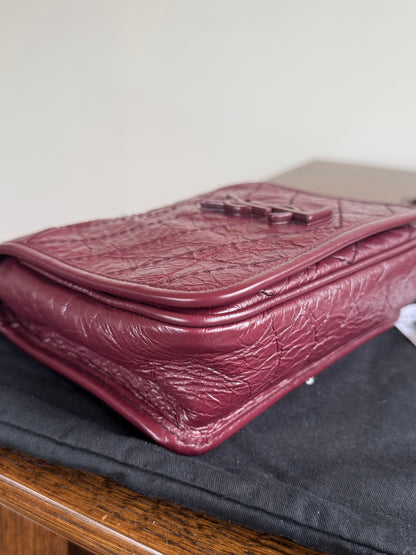 Pre-owned Saint Laurent Niki Mini Burgundy Leather Flap Bag