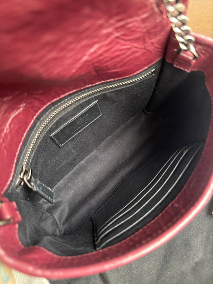 Pre-owned Saint Laurent Niki Mini Burgundy Leather Flap Bag