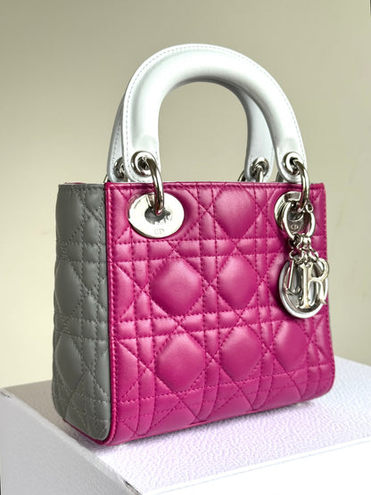 Pre-owned Dior Lady Dior Mini Multicolor Lambskin Cannage Bag
