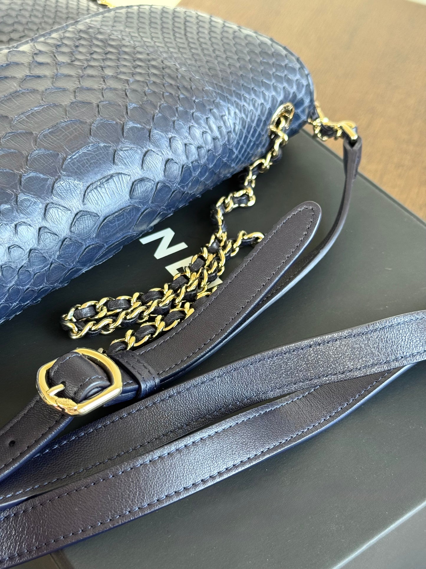 Pre-owned Chanel CC Chain Python Navy Flap Bag