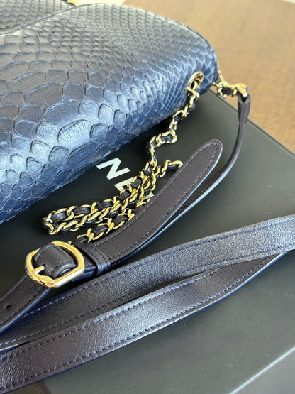 Pre-owned Chanel CC Chain Python Navy Flap Bag